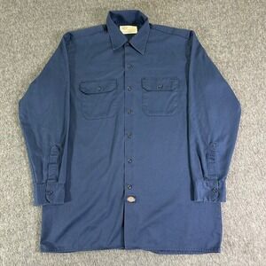 Vintage‎ Dickies Shirt Men's Large Blue Long Sleeve Button Up Work Made In USA